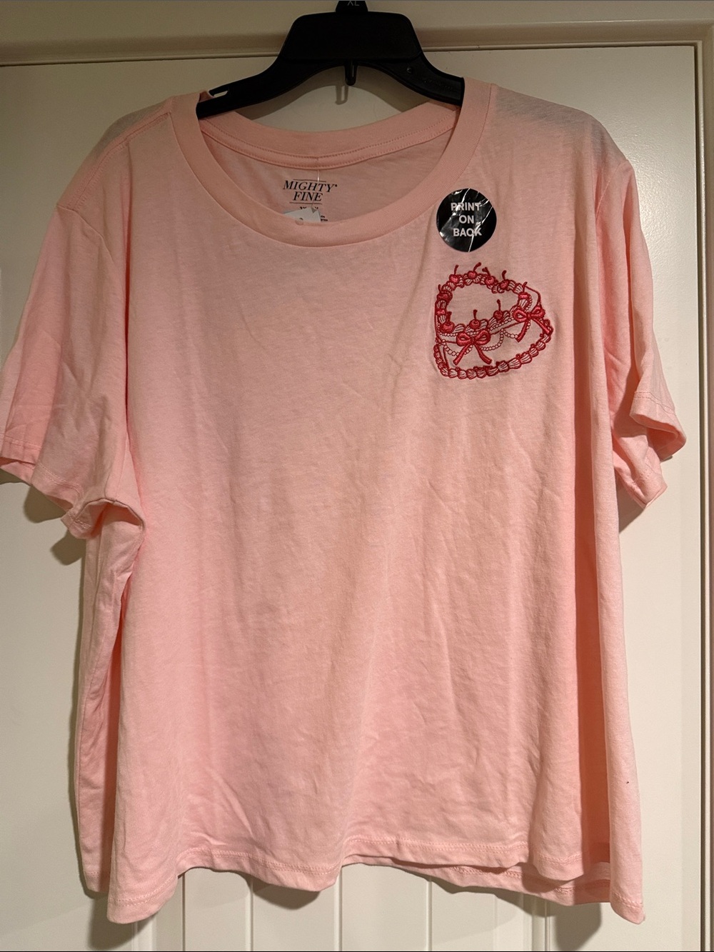 Mighty Fine Light Pink Tee with Red Heart Chain Graphic